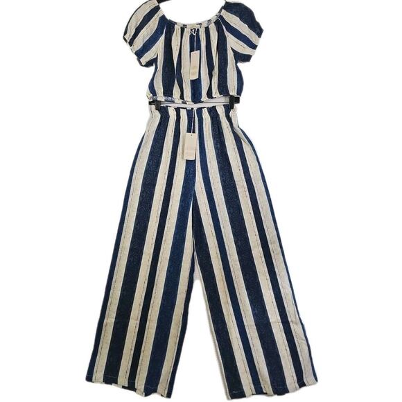 Bellambra~Woman S~Linen Blend Boho Top/Pants 2 Pc. Striped Italy Blue/Beige NWT. - Picture 6 of 16